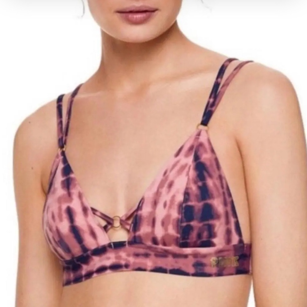Victoria's Secret PINK Bonded Triangle Bralette Bra‎ in Pink & Navy Tie Dye Sz L